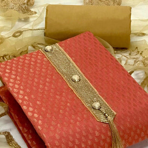 Gajari Pink Festive Wear Woven Banarasi Silk Dress Material