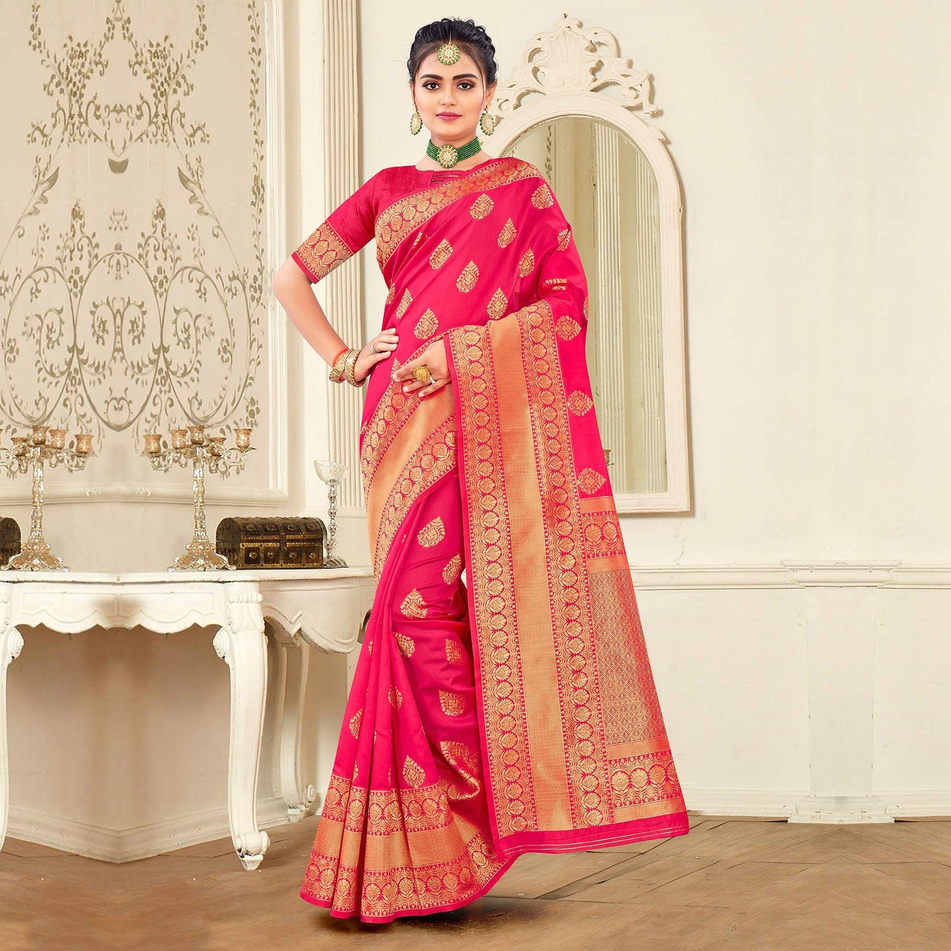 Gajari Pink Festive Wear Woven Banarasi Silk Saree