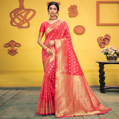 Gajari Pink Festive Wear Woven Banarasi Silk Saree