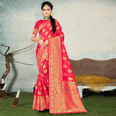 Gajari Pink Festive Wear Woven Banarasi Silk Saree