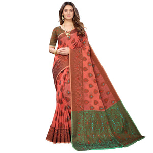 Gajari Pink Festive Wear Woven With Meena Butta Rich Pallu Cotton Saree