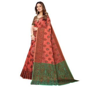 Gajari Pink Festive Wear Woven With Meena Butta Rich Pallu Cotton Saree