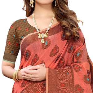 Gajari Pink Festive Wear Woven With Meena Butta Rich Pallu Cotton Saree