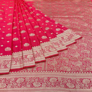 Gajari Pink Floral Zari Woven Art Silk Saree