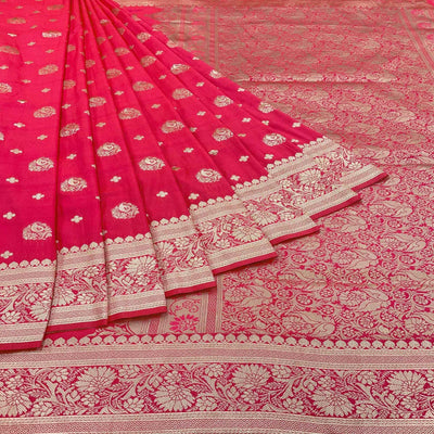 Gajari Pink Floral Zari Woven Art Silk Saree