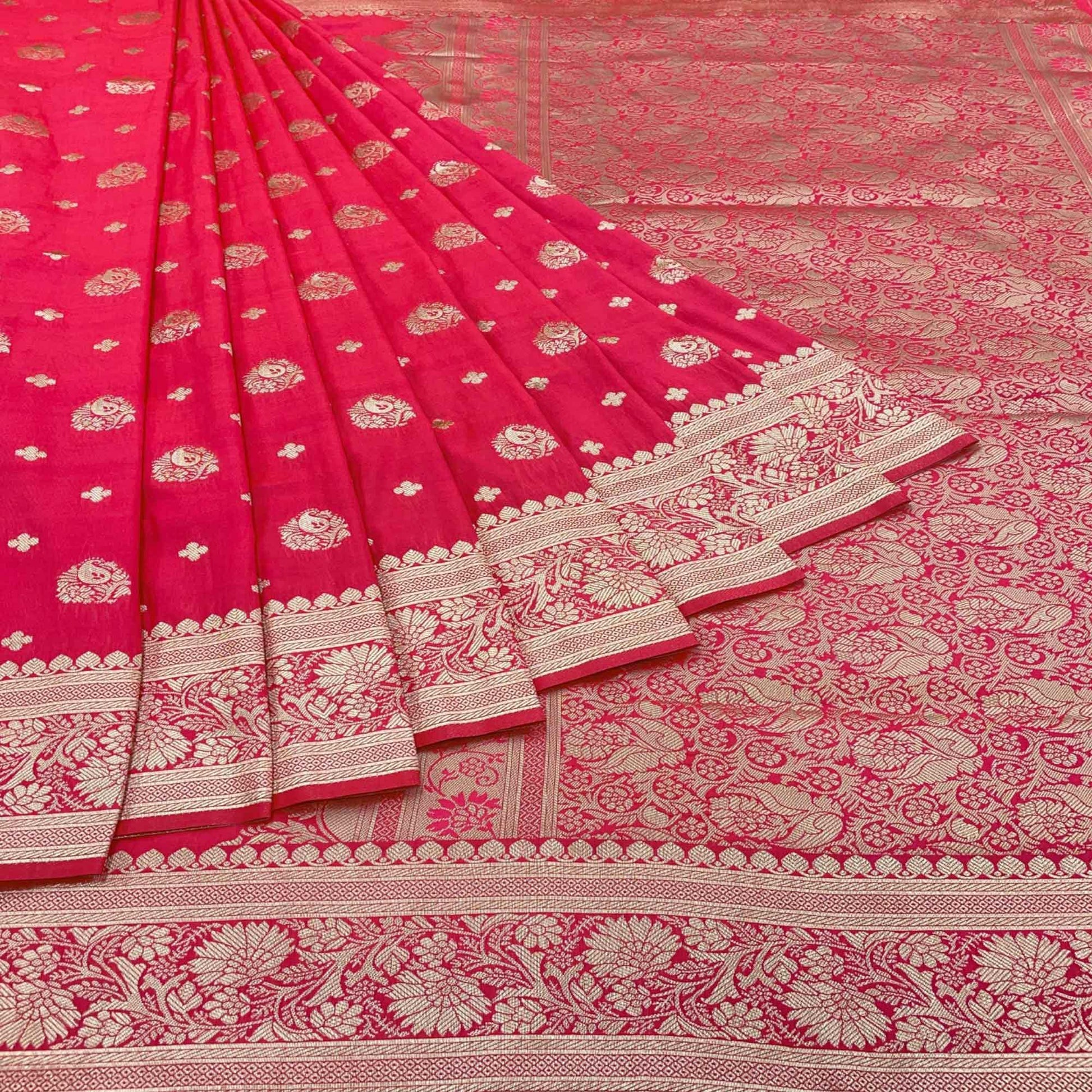 Gajari Pink Floral Zari Woven Art Silk Saree