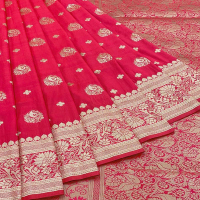 Gajari Pink Floral Zari Woven Art Silk Saree