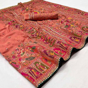 Gajari Pink Kalamkari Woven Chanderi Saree