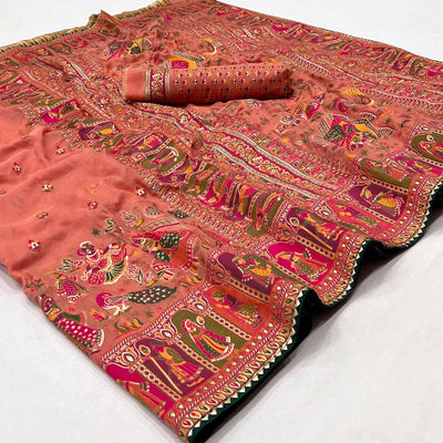 Gajari Pink Kalamkari Woven Chanderi Saree
