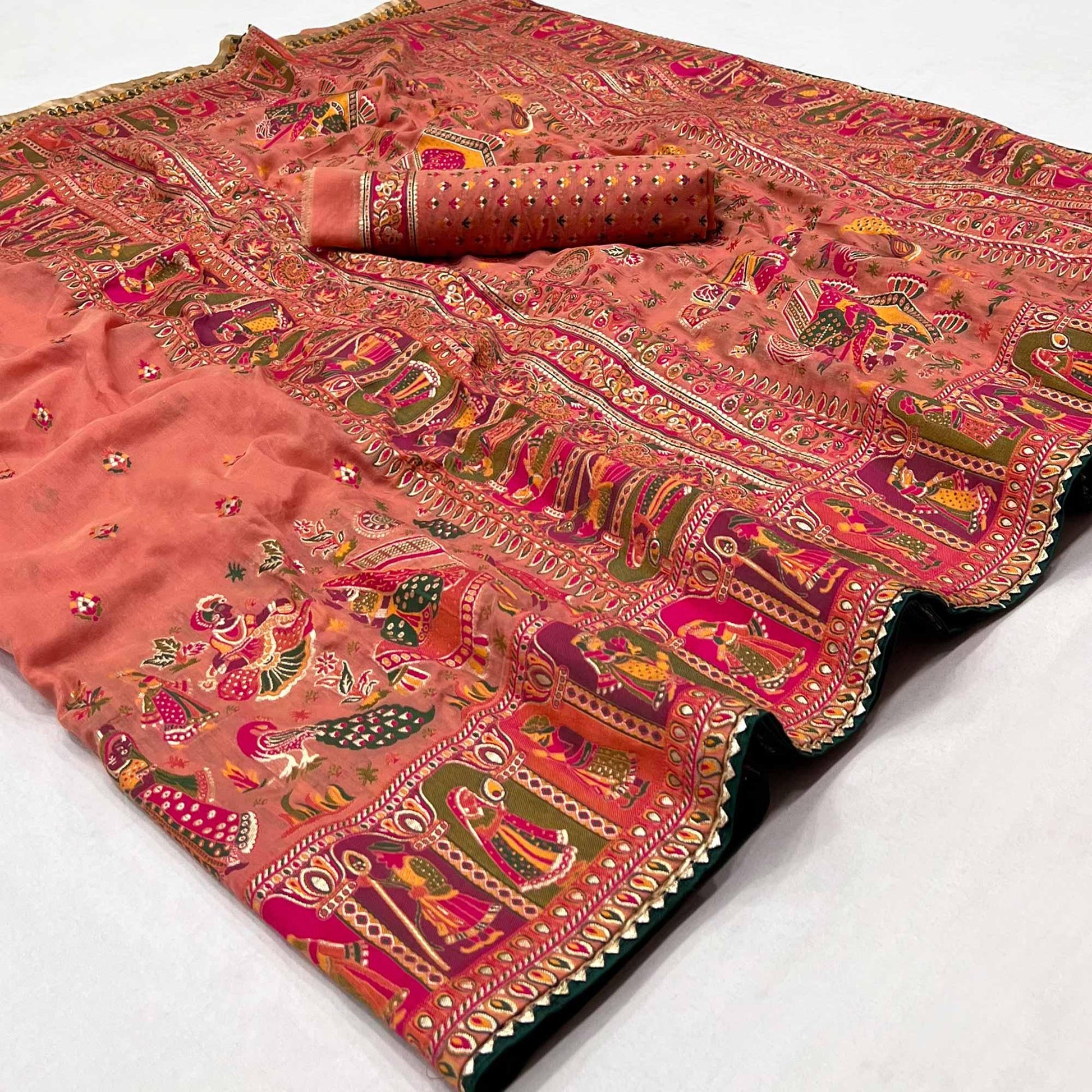 Gajari Pink Kalamkari Woven Chanderi Saree
