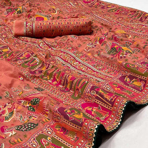 Gajari Pink Kalamkari Woven Chanderi Saree