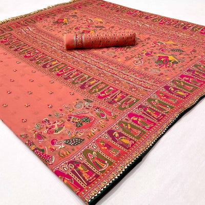Gajari Pink Kalamkari Woven Chanderi Saree