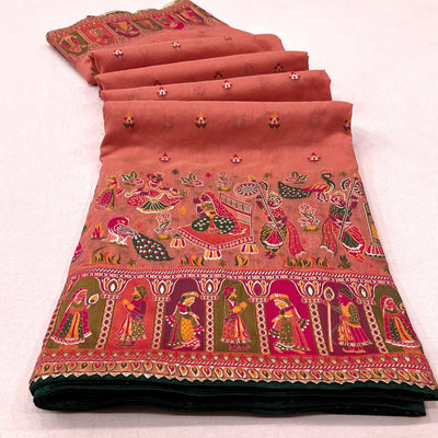 Gajari Pink Kalamkari Woven Chanderi Saree