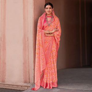 Gajari Pink Printed Chiffon Saree