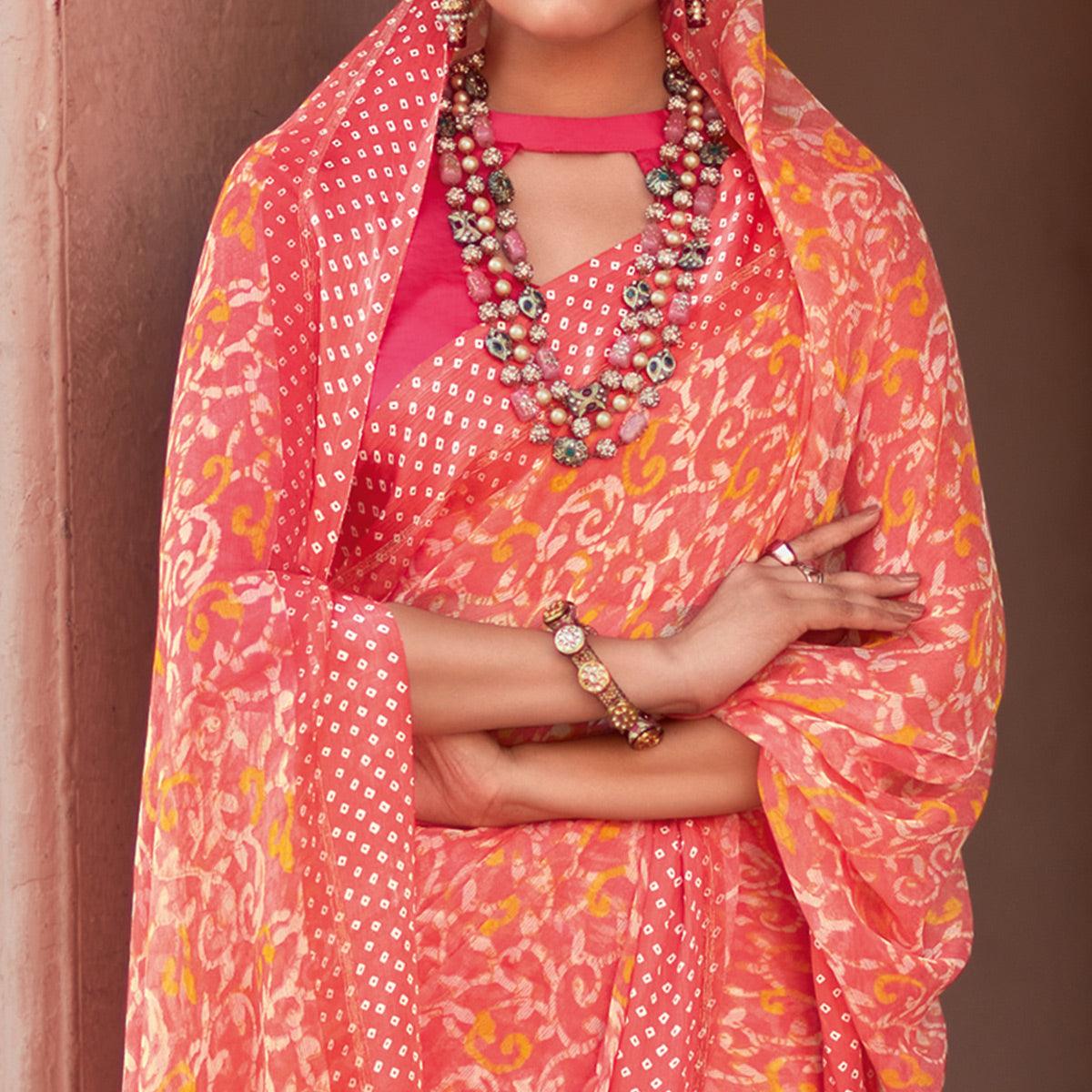Gajari Pink Printed Chiffon Saree