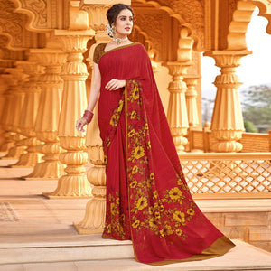 Gajari Pink Printed Crepe Saree