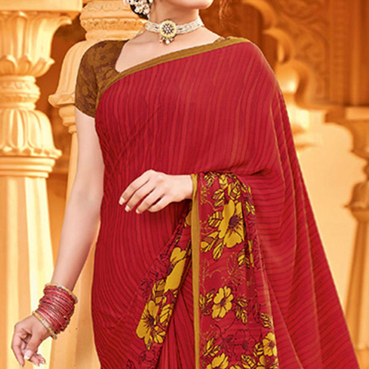 Gajari Pink Printed Crepe Saree