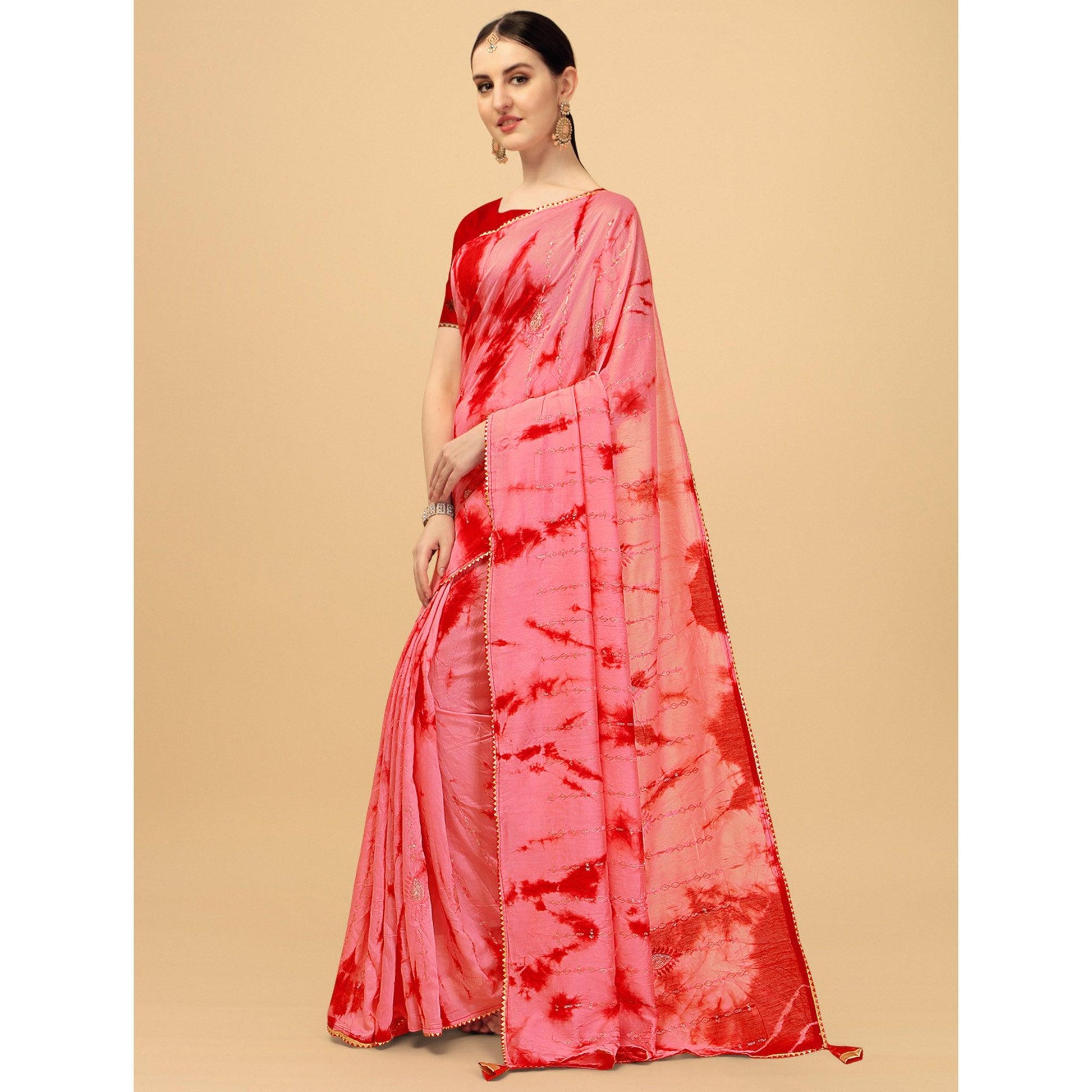 Gajari Pink Sequins Embroidered Chanderi Saree