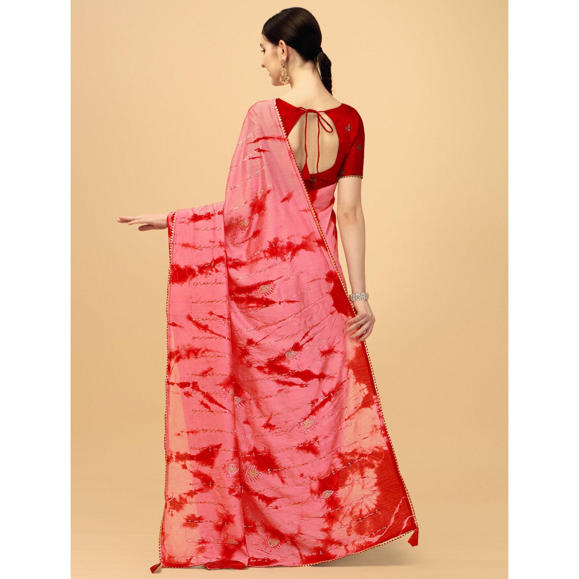 Gajari Pink Sequins Embroidered Chanderi Saree
