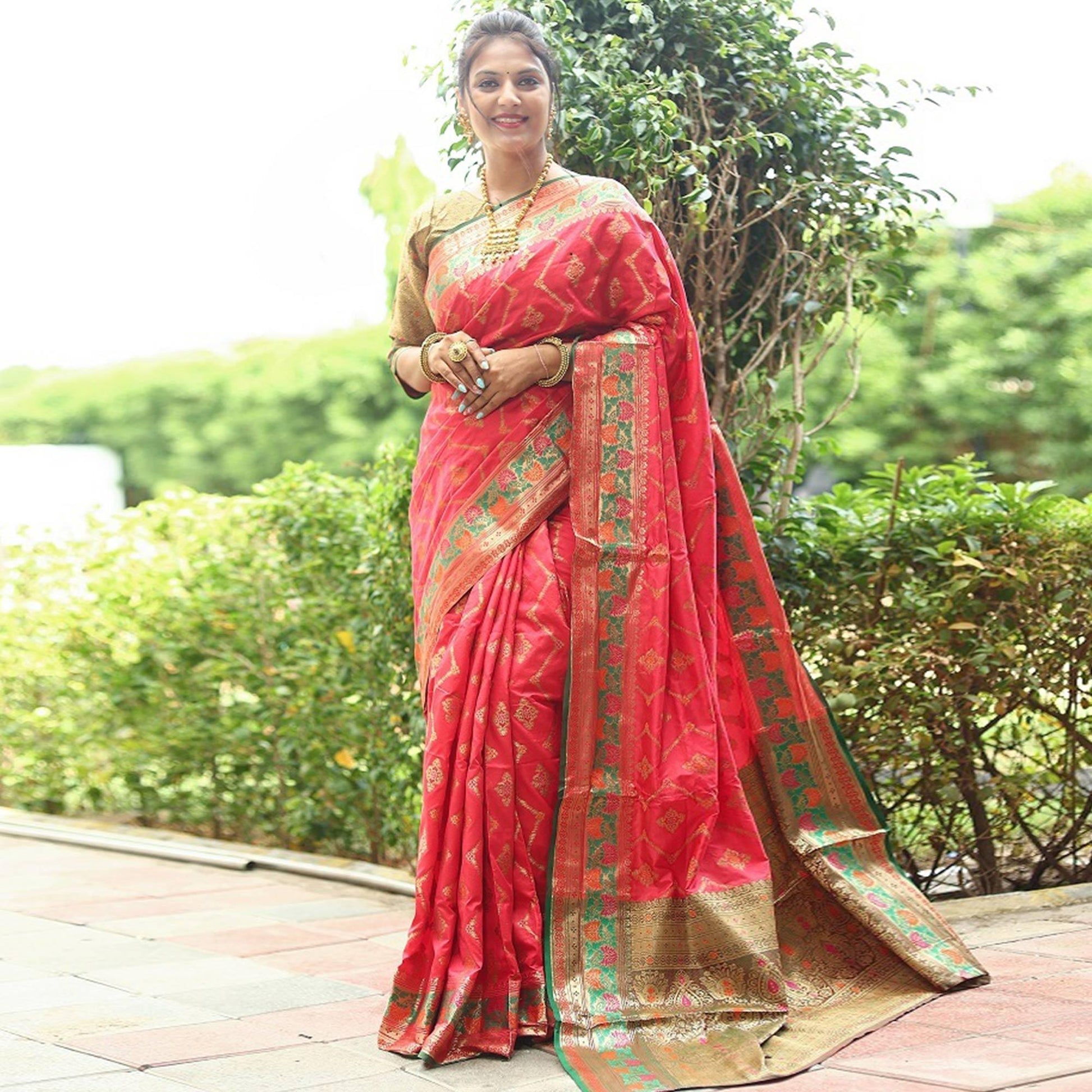 Gajari Pink Woven Art Silk Saree