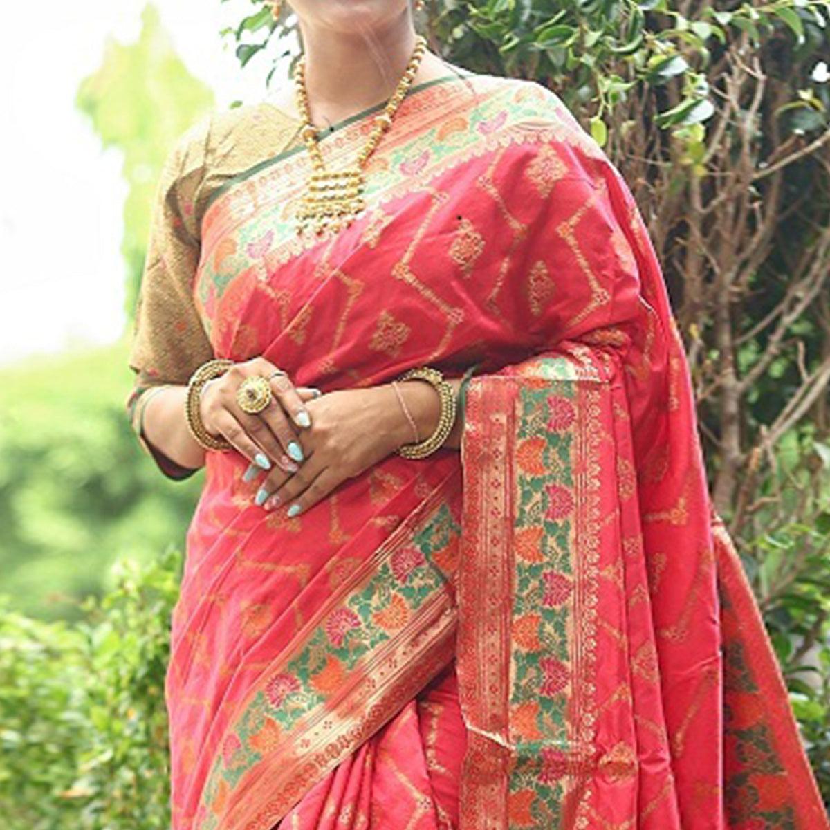 Gajari Pink Woven Art Silk Saree