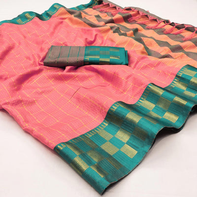 Gajari Pink Woven Cotton Silk Saree