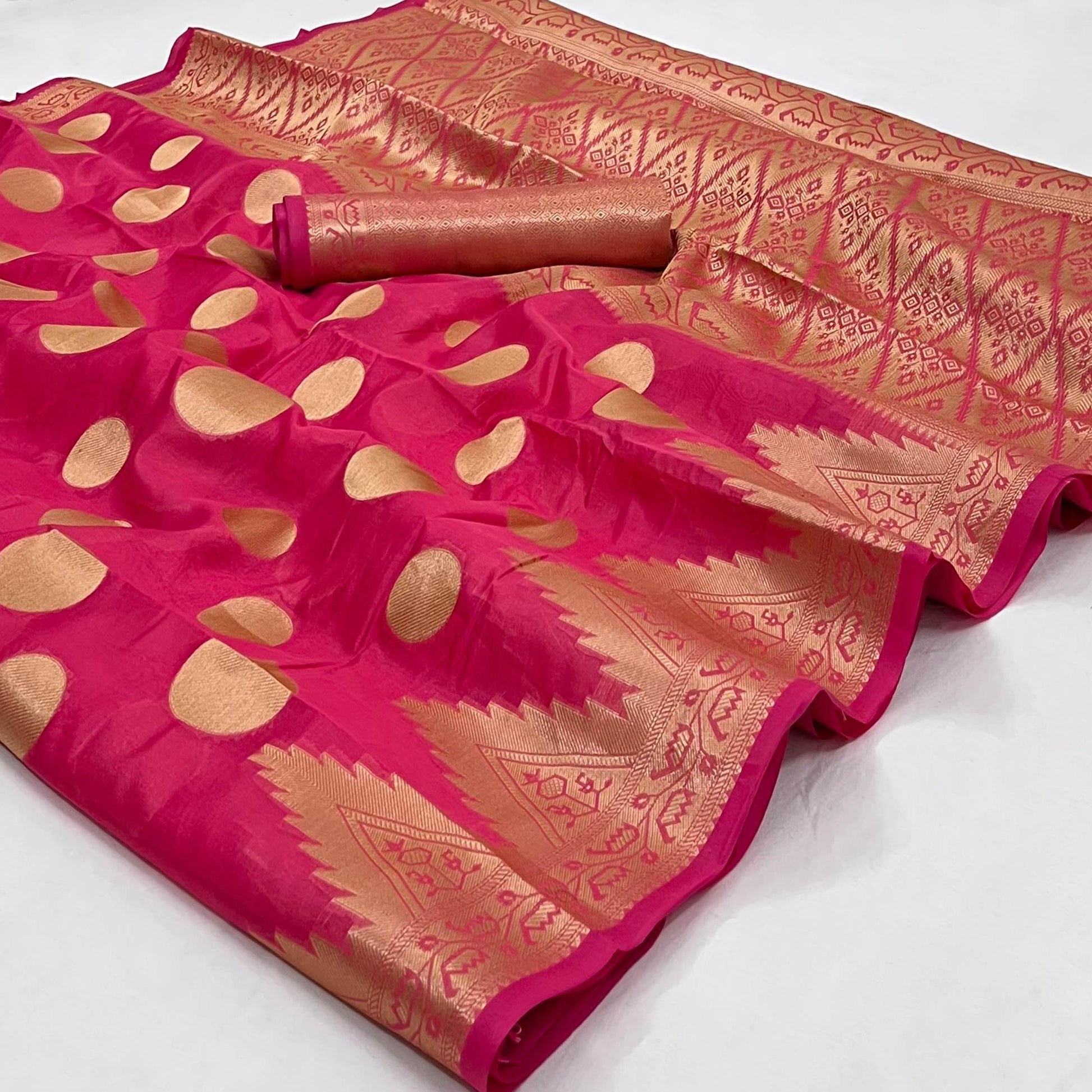 Gajari Pink Woven Organza Saree