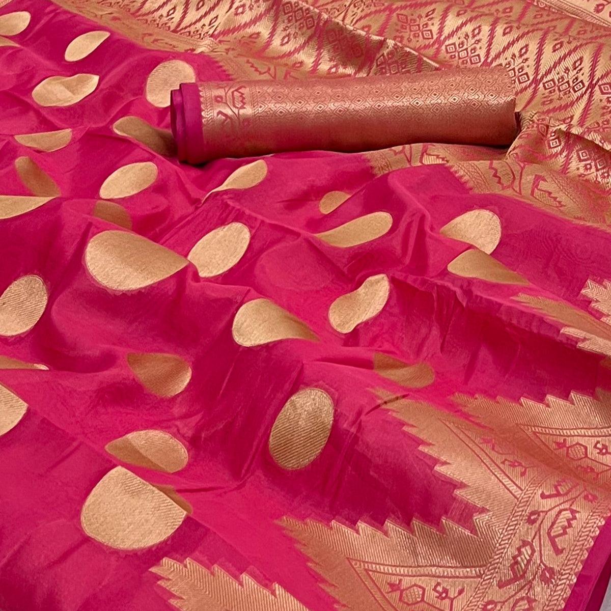 Gajari Pink Woven Organza Saree
