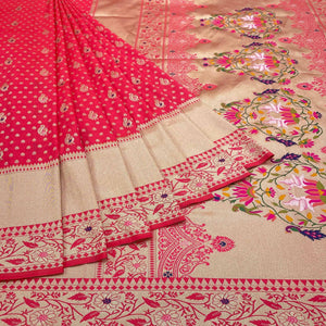 Gajari Pink Zari Woven Art Silk Saree