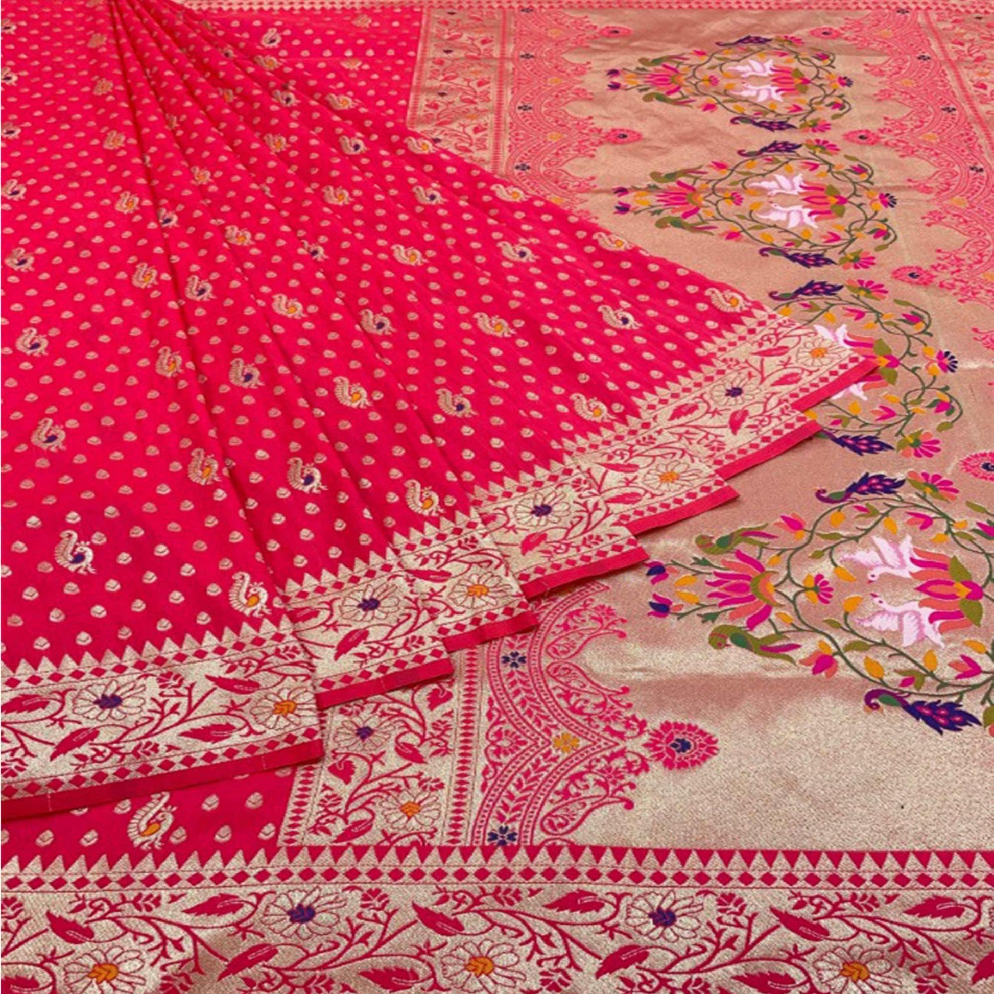 Gajari Pink Zari Woven Art Silk Saree