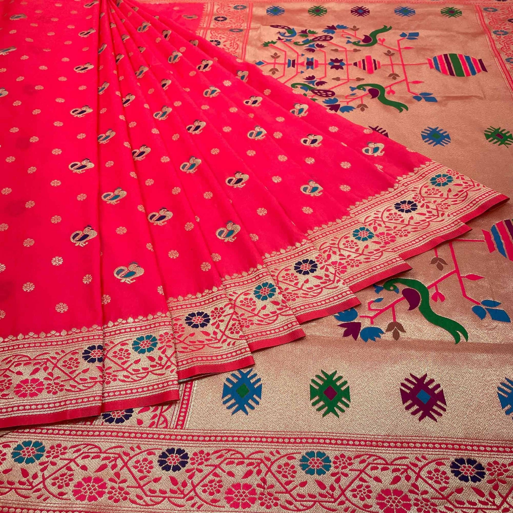 Gajari Pink Zari Woven Art Silk Saree