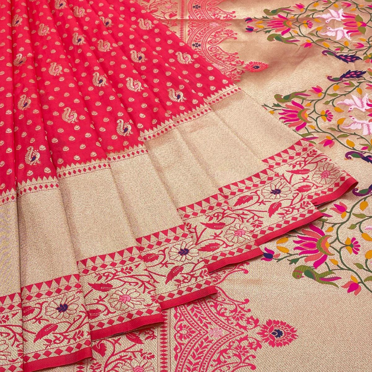 Gajari Pink Zari Woven Art Silk Saree