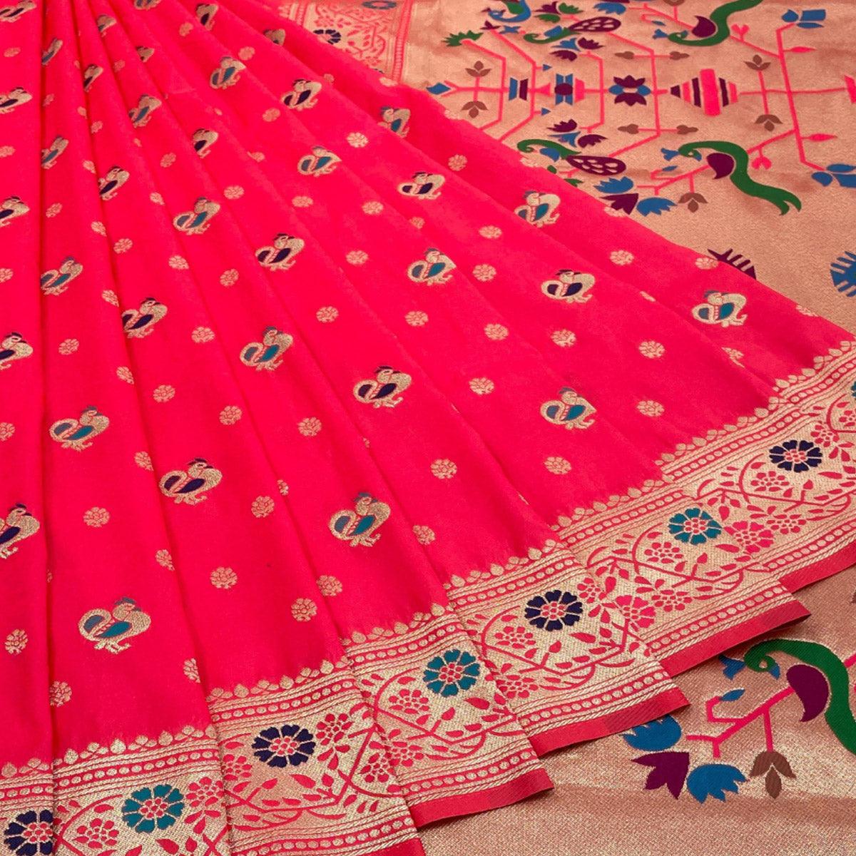 Gajari Pink Zari Woven Art Silk Saree