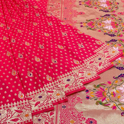Gajari Pink Zari Woven Art Silk Saree