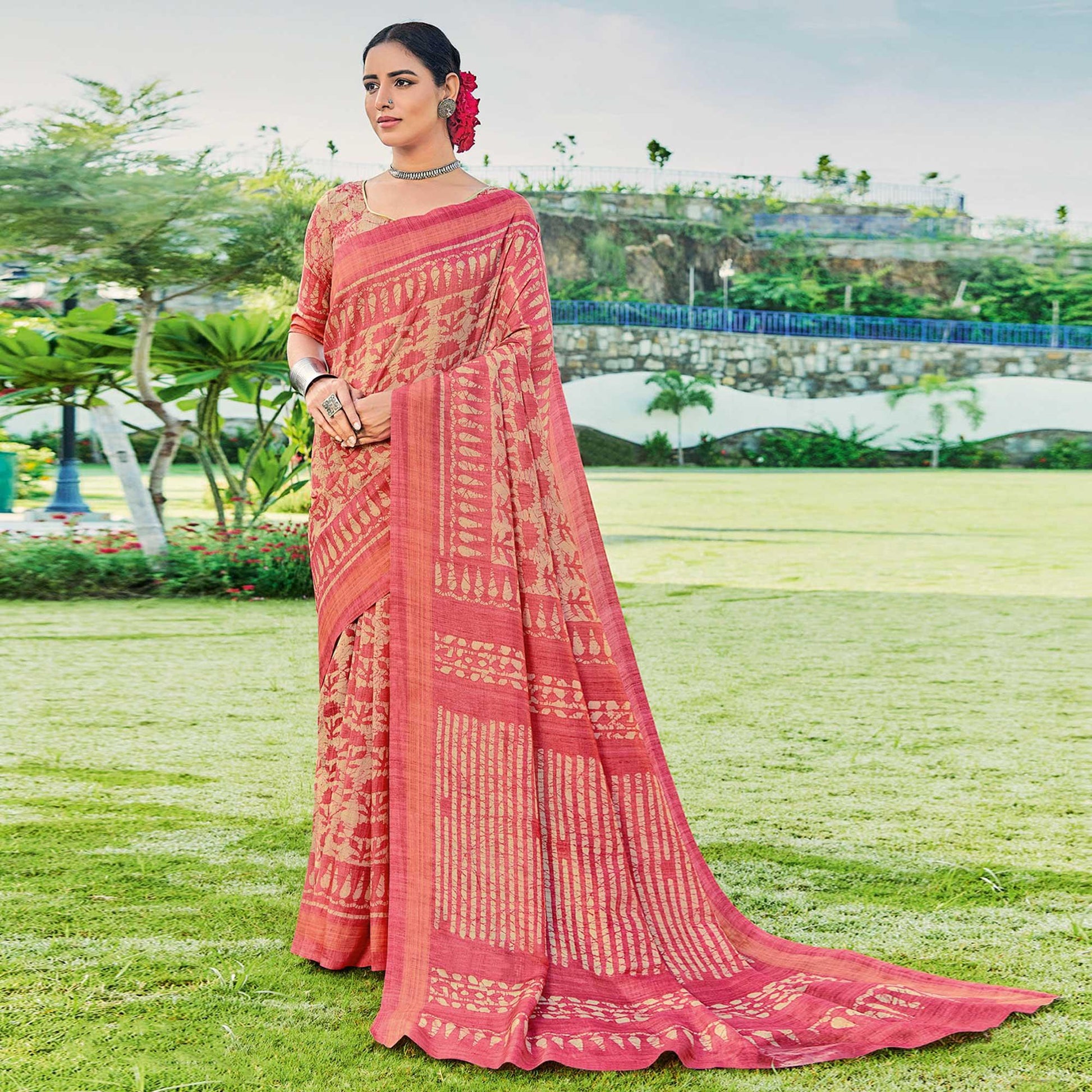 Gajari Printed Cotton Silk Saree