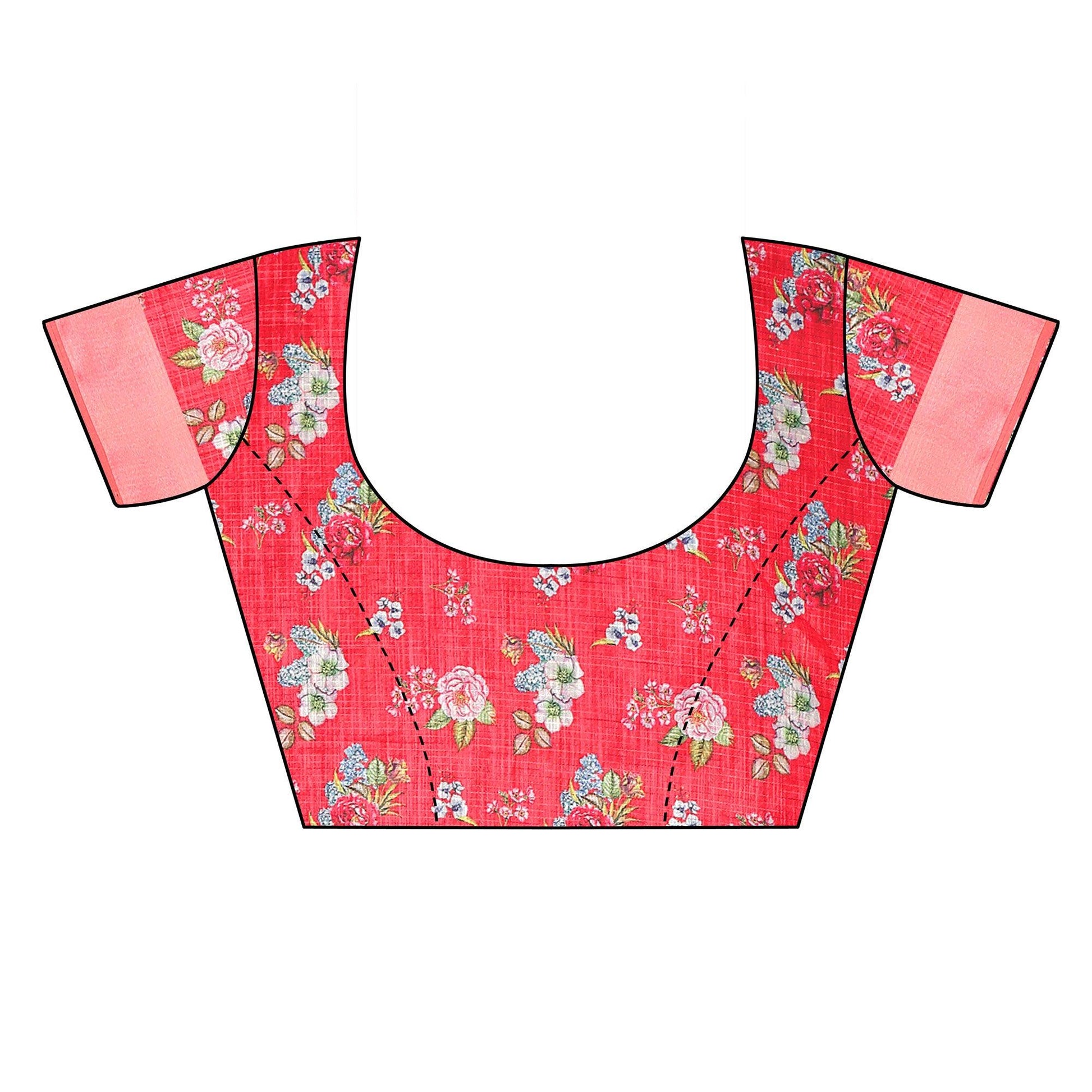 Gajari Red Casual Wear Floral Digital Printed Linen Slub saree