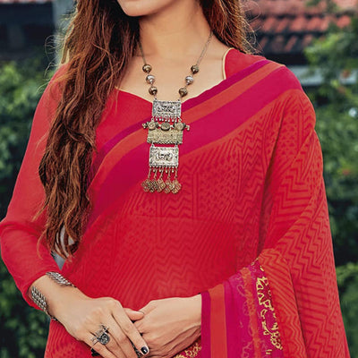 Gajari Red Casual Wear Printed Georgette Saree