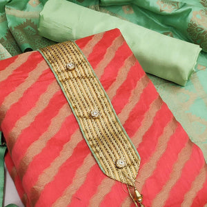 Gajari Red Festive Wear Lehriya Designer Woven Banarasi Silk Dress Material