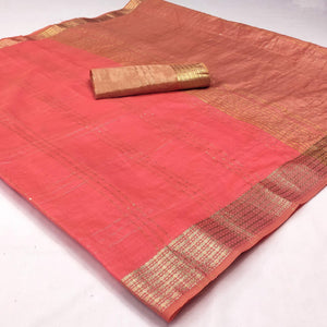 Gajari Woven-Sequins Work Chanderi Saree