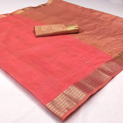 Gajari Woven-Sequins Work Chanderi Saree