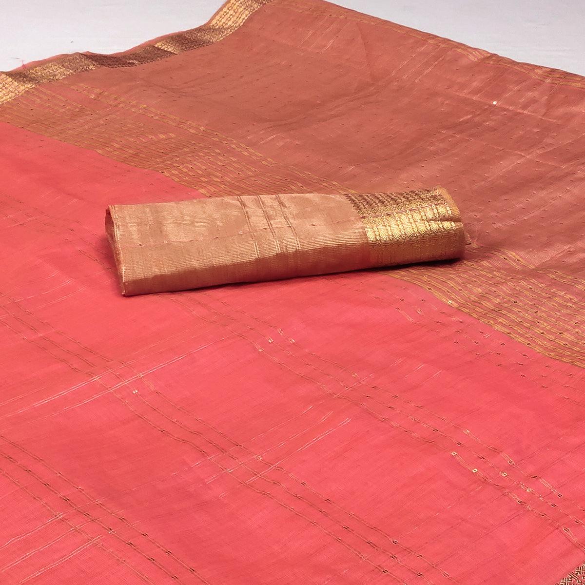 Gajari Woven-Sequins Work Chanderi Saree
