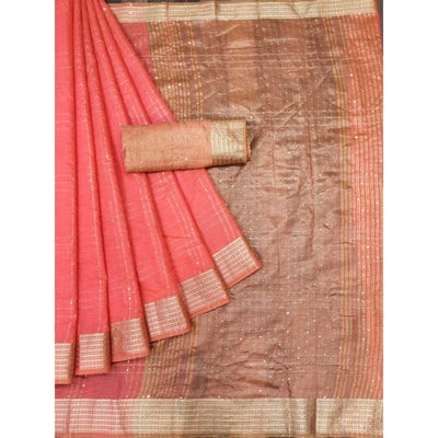 Gajari Woven-Sequins Work Chanderi Saree