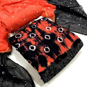 Gajri-Black Bandhani Printed Pure Cotton Dress Material