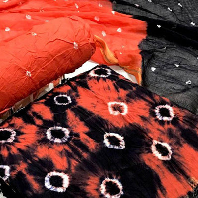 Gajri-Black Bandhani Printed Pure Cotton Dress Material