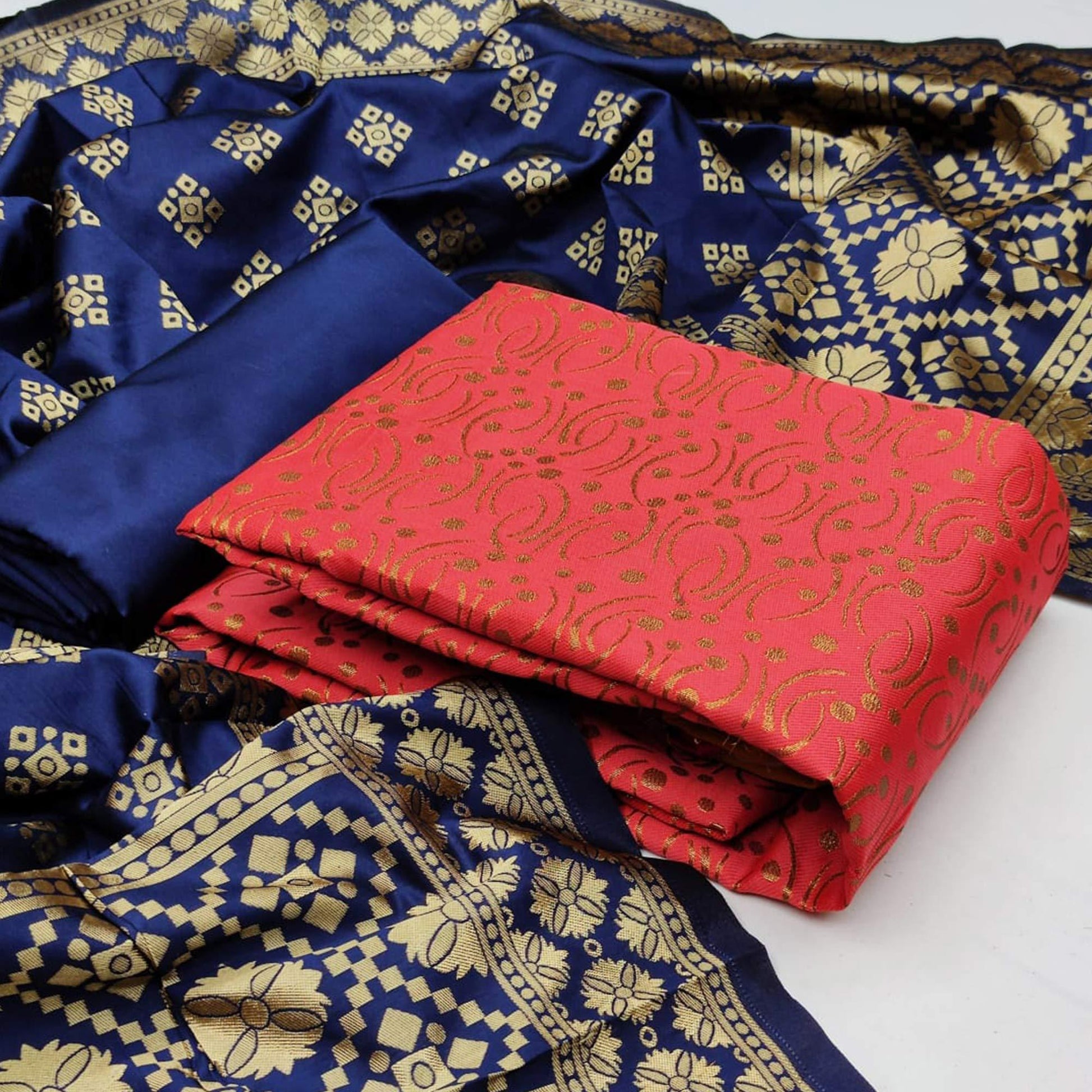 Gajri  Festive Wear Woven Banarasi Silk Dress Material