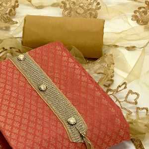 Gajri Festive Wear Woven Banarasi Silk Dress Material
