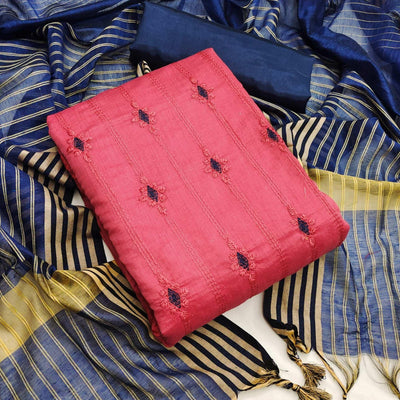 Gajri Pink Casual Wear Embroidered Chanderi Dress Material