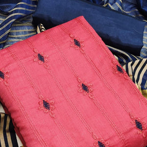 Gajri Pink Casual Wear Embroidered Chanderi Dress Material