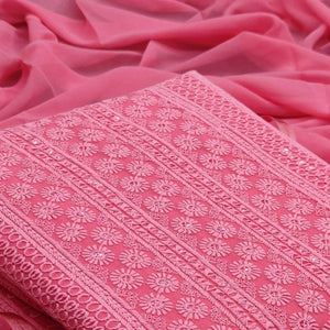 Gajri Pink Casual Wear Sequins Embroidered Georgette Dress Material