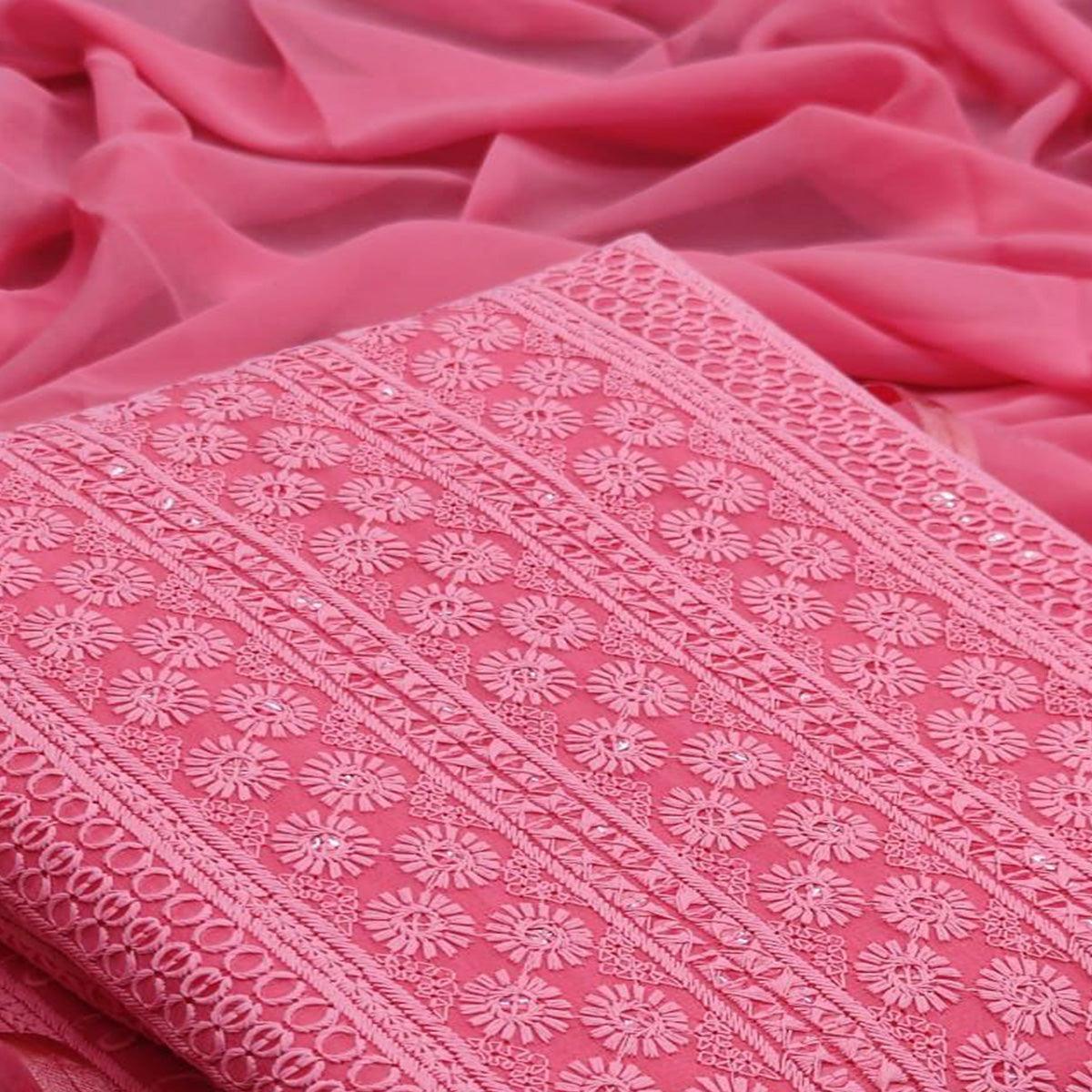 Gajri Pink Casual Wear Sequins Embroidered Georgette Dress Material